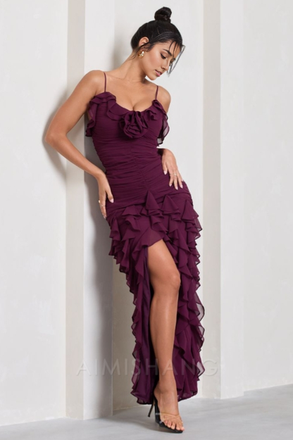 omberprom Elegant Gowns Evening Dresses Spaghetti Straps Chiffon Ruffle Evening Party Dress