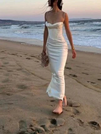 omberprom Spaghetti Straps Sheath Satin Long Party Dress Formal Dress Wedding Dress Wholesale