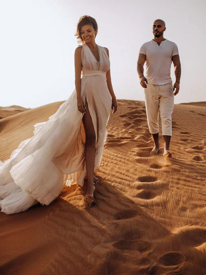 Amazing A-line Chapel Train Tulle Simple Wedding Dresses With Slit Sexy