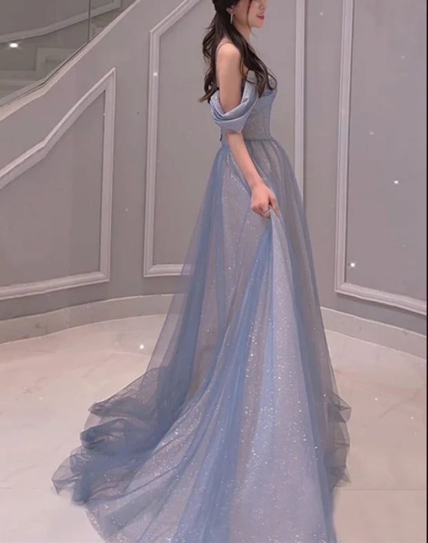 omberprom Sweetheart Off Shoulder A-line Long Prom Dress Elegant Evening Dress Sparkly Party Dress