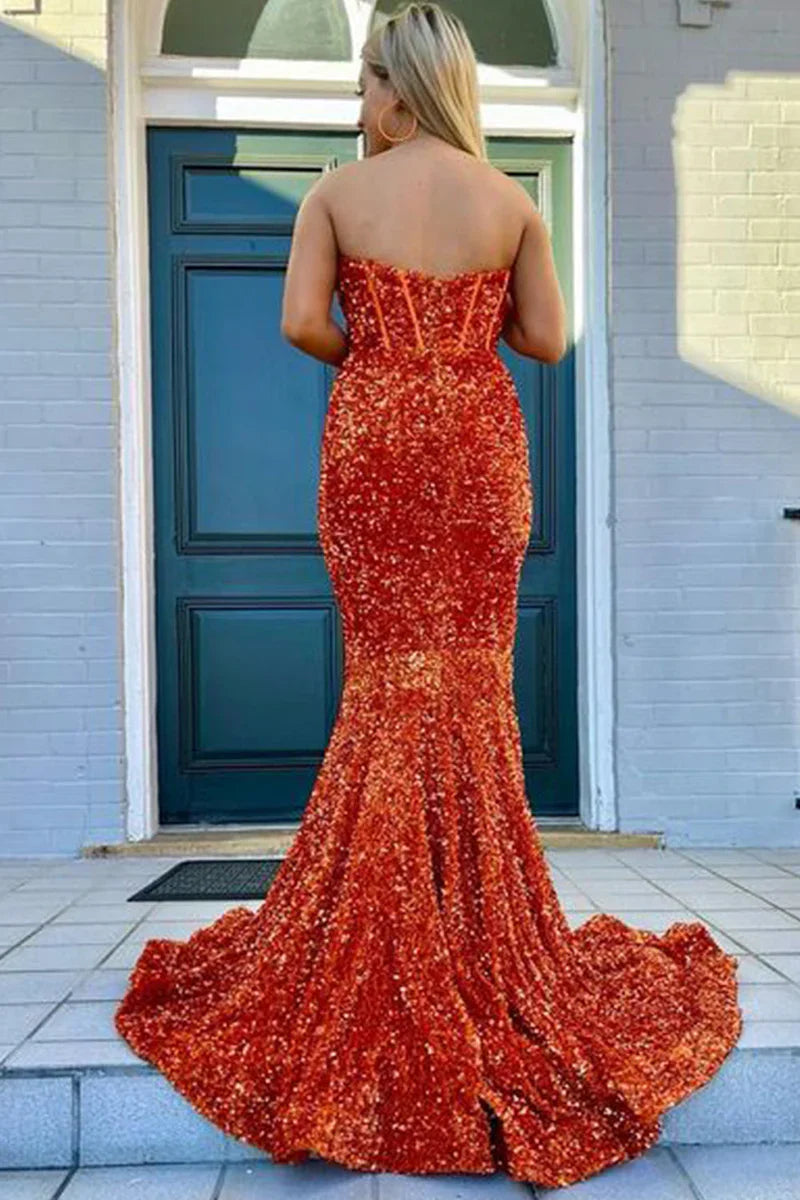 omberprom Sheath Evening Dress Sweetheart Sequins Prom Dress with Slit