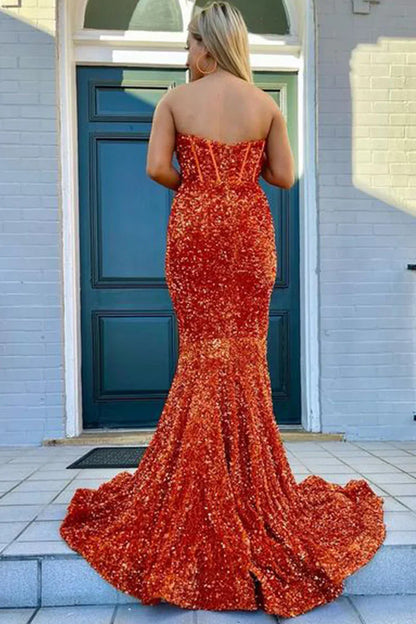 omberprom Sheath Evening Dress Sweetheart Sequins Prom Dress with Slit