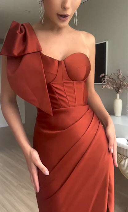 omberprom One Shoulder Satin Long Prom Dress with Slit Elegant Evening Party Dress Wholesale