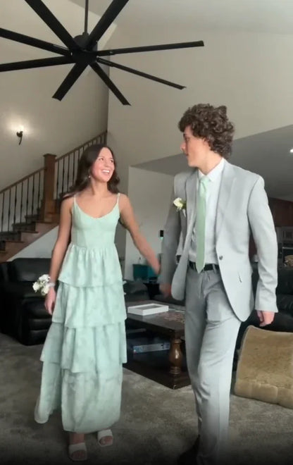 omberprom Sage Green Straps A-Line Tiered Cute Long Prom dress Party Dress Formal Dress Wholesale