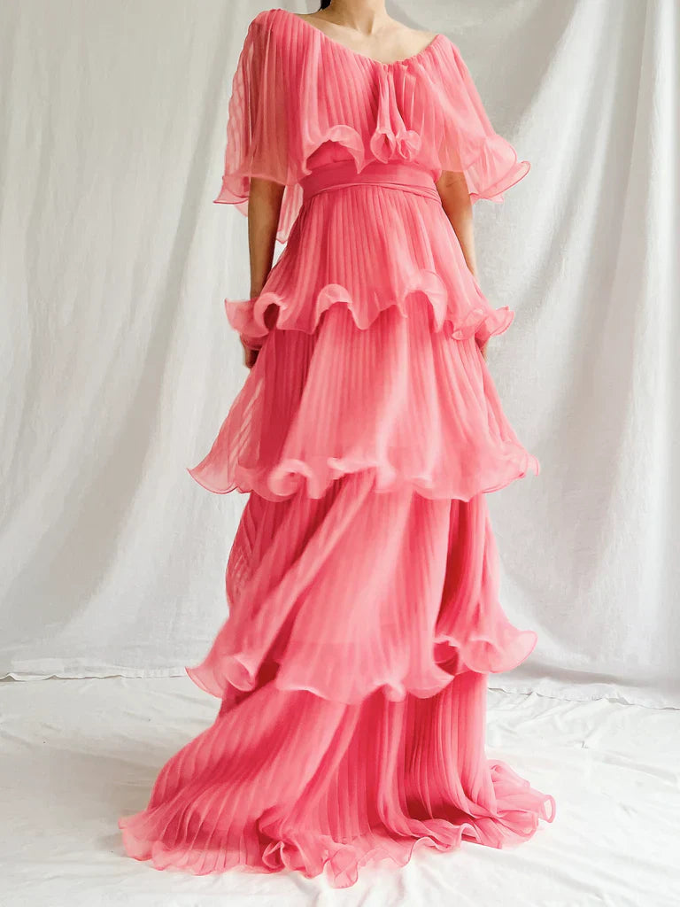 omberprom Sweetheart Watermelon Red A-Line Tiered Elegant Long Prom Dress Charming Evening Party Dress
