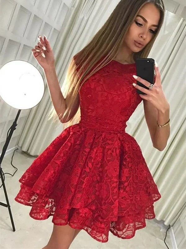 omberprom Graceful Lace Cap Sleeves A-line Cocktail Dresses Homecoming Dresses Charming Graduation Dress