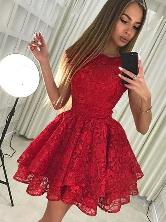 omberprom Graceful Lace Cap Sleeves A-line Cocktail Dresses Homecoming Dresses Charming Graduation Dress
