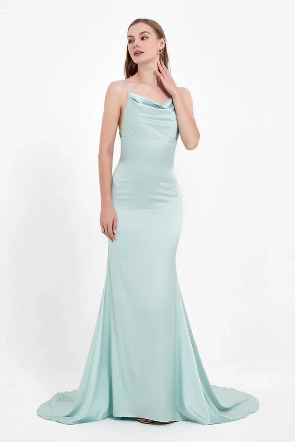 omberprom Elegant Prom Dresses Cowl Neck Open Back Elegant Satin Dress Evening Dress