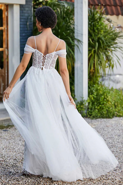 omberprom Elegant Prom Dresses Off Shoulder Beaded Applique Tulle Dress Evening Dress