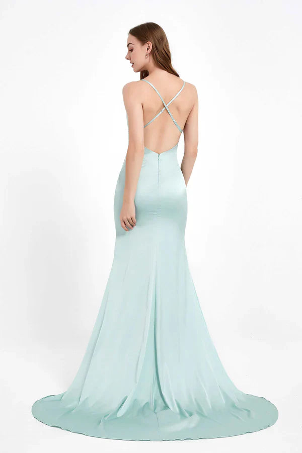 omberprom Elegant Prom Dresses Cowl Neck Open Back Elegant Satin Dress Evening Dress