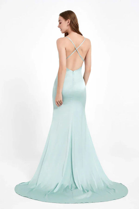 omberprom Elegant Prom Dresses Cowl Neck Open Back Elegant Satin Dress Evening Dress