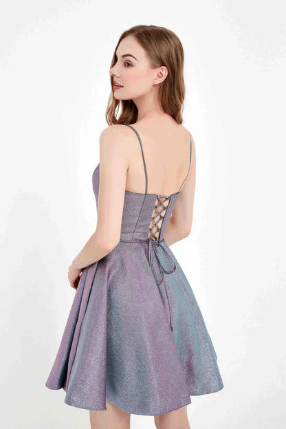 omberprom Elegant Prom Dresses Deep Sweetheart Neck Glitter Simple Mini Dress Evening Dress