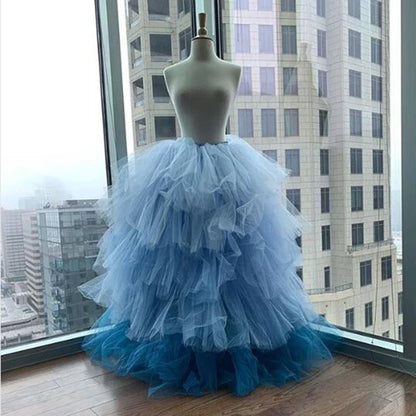 PM434,Gradient Color Blue Skirt,Tulle Layers Puffy Skirt