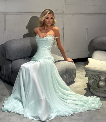 High Quality Custom Made Chiffon Prom Dresses Light Blue Beaded Evening Formal Gown,AST2094