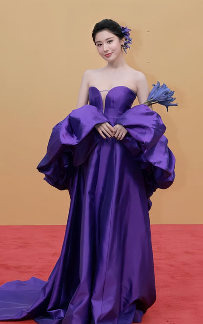 High Quality Purple Satin Prom Dresses Sweetheart V-Neck Satin Party Dress,AST2183