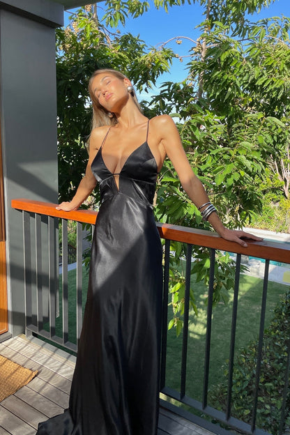 Hot Mermaid Spaghetti Straps Lace Up Black Long Party Dress