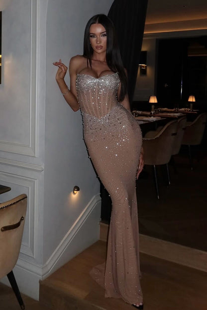 Hot Mermaid Strapless Red Corset Prom Dress with Beading