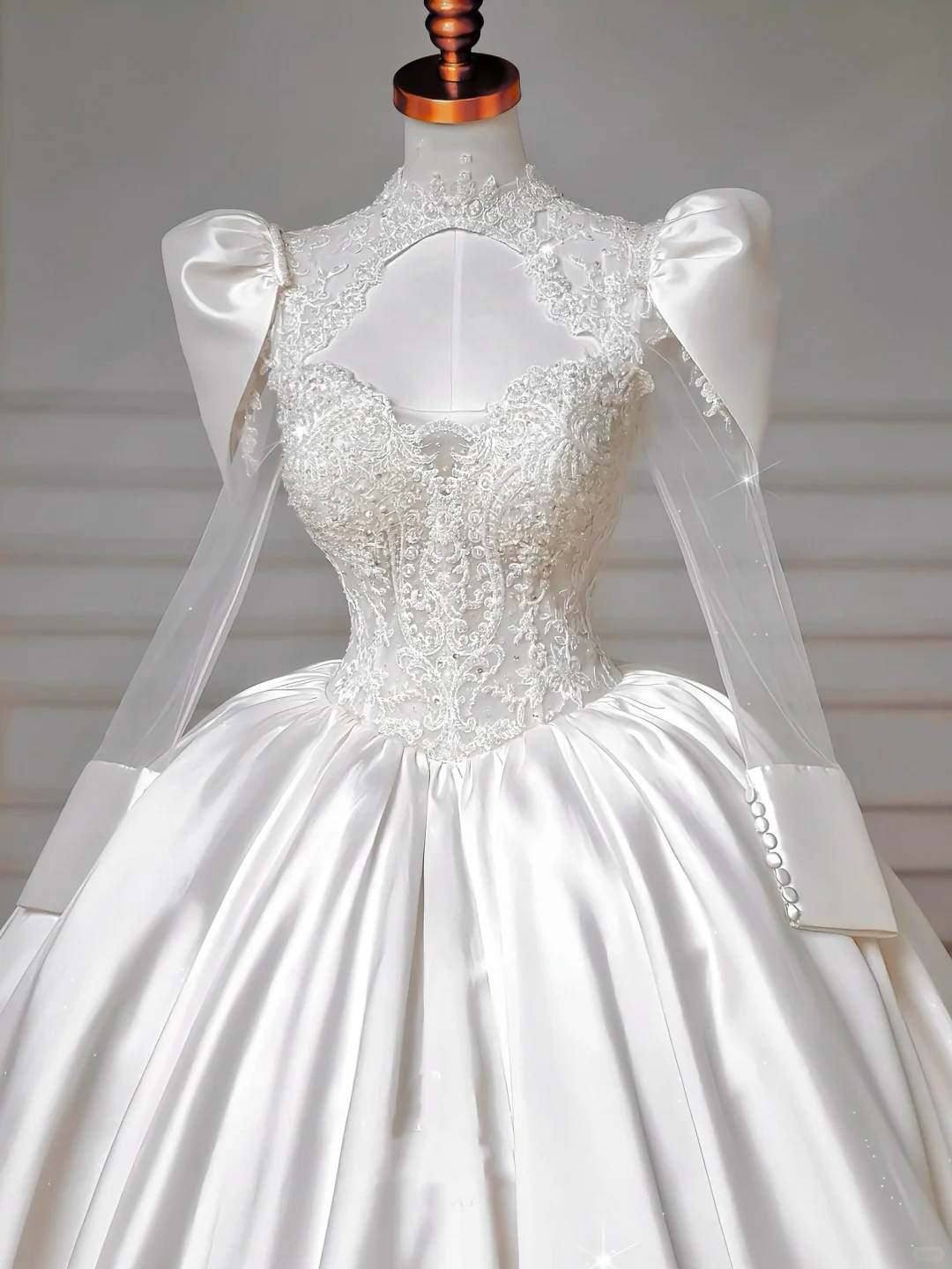 Gorgeous White Satin Lace Appliques A Line Wedding Dress,Formal Prom Dress Y8607