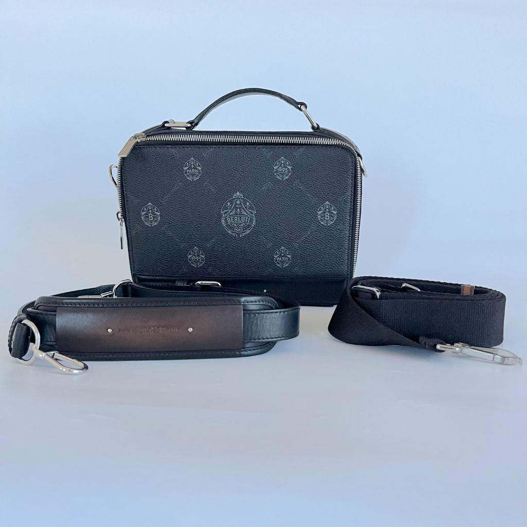Berluti Nino Canvas and Leather clutch messenger bag