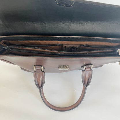 Berluti Brown Scritto Leather Un Jour Briefcase Bag