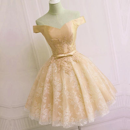 Elegant Lace Appliques Satin Off The Shoulder Homecoming Dress Short