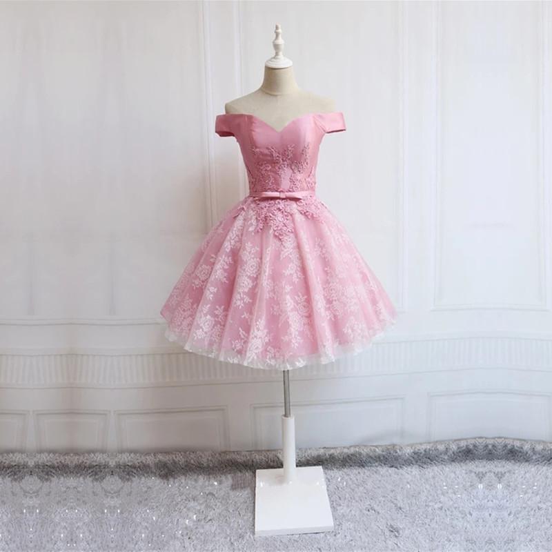 Elegant Lace Appliques Satin Off The Shoulder Homecoming Dress Short