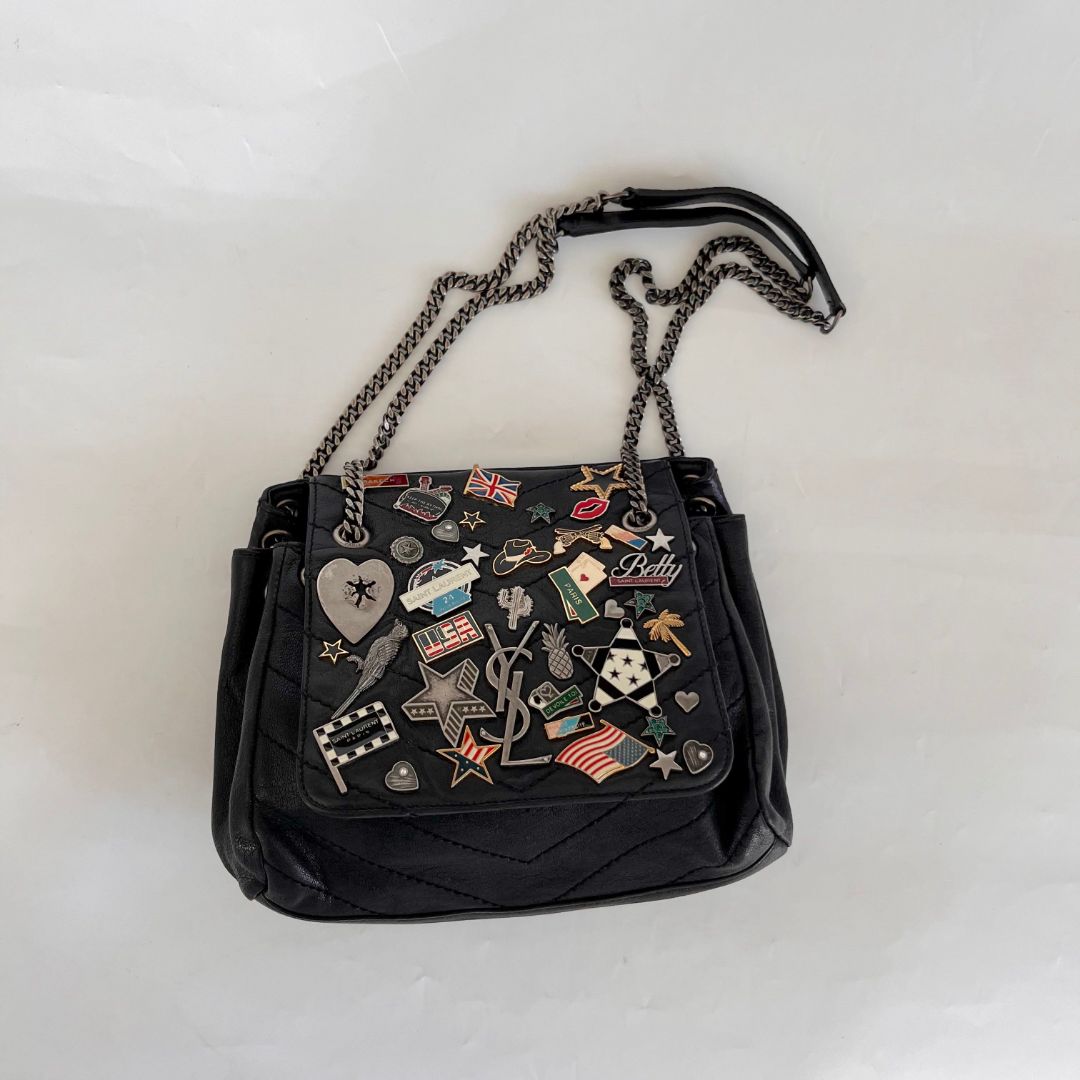 Saint Laurent Small Nolita Shoulder Bag with Pins