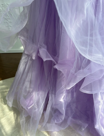 Classy Strapless Lavender Sequin Tulle Layered Long Wedding Guest Dress ,Long Birthday Party Dress SP1453