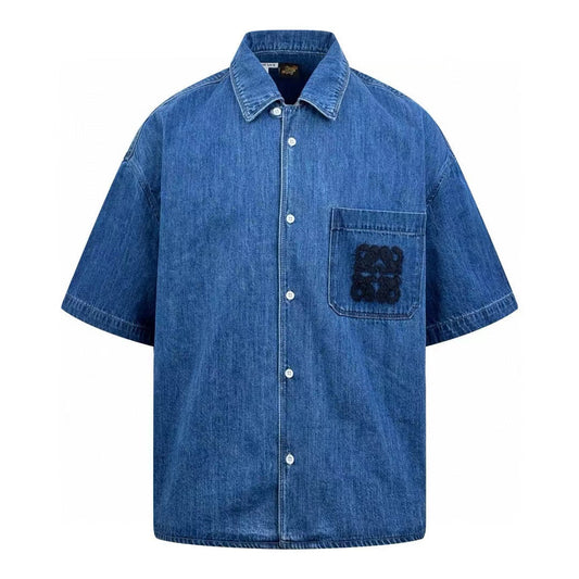 Loewe Short Sleeve Men Shirt in Blue Denim