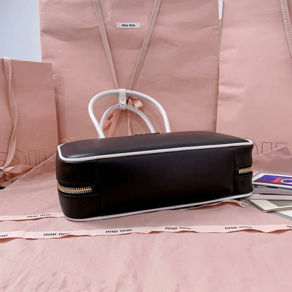 Miu Miu Beau Tote Bag Black Leather Gold-Tone Hardware