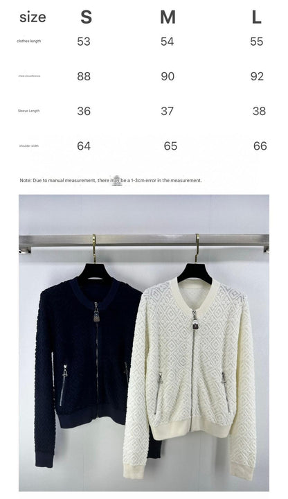 LV Embossed Long-Sleeved Cardigan in Navy Blue Wool 271049