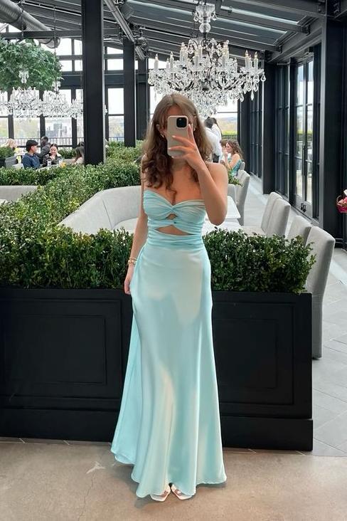 Knot Front Gold Satin Fitted Long Party Dress