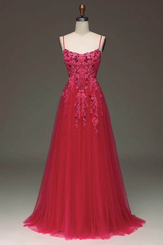 omberprom Light Blue A Line Evening Dress Spaghetti Straps Sequin Prom Dress With Appliques