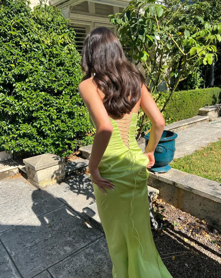 Green Spaghetti Straps Mermaid Long Prom Dress Sexy Party Dress Wholesale