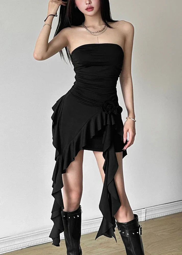 omberprom Black Sheath Strapless Homecoming Dress Charming Birthday Outfits Simple Party Dress