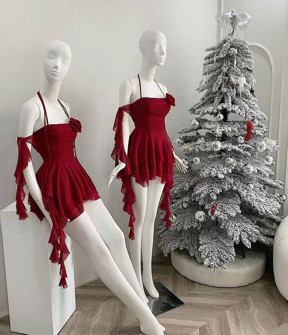 omberprom Chic A Line Off Shoulder Halter Ruffles Short Party Dress Pretty Homecoming Dress