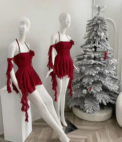 omberprom Chic A Line Off Shoulder Halter Ruffles Short Party Dress Pretty Homecoming Dress
