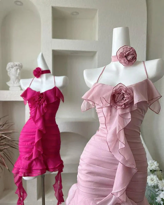 omberprom Straps Ruffles Sheath Short Party Dress Birthday Outfits Homecoming Dress Graduation Dress