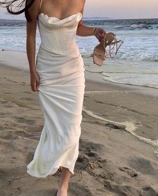 omberprom Spaghetti Straps Sheath Satin Long Party Dress Formal Dress Wedding Dress Wholesale