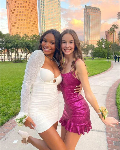 Fuchsia Sequins Straps Sheath Cute Homecoming Dress Sparkly Party Dress Wholesale