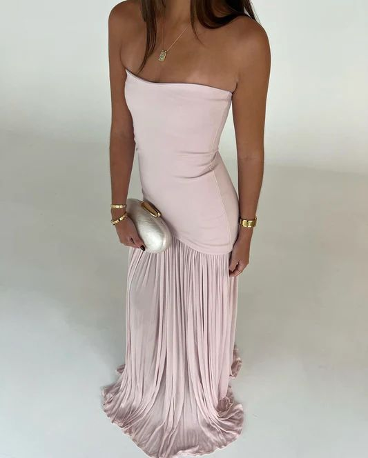 Beautiful Strapless Pink Chiffon Mermaid Party Dress Prom Dress Y8806