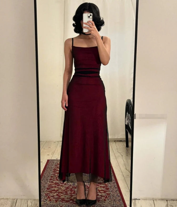 Burgundy Straps Sheath Vintage Long Party Dress Sexy Evening Dress Formal Dress Wholesale