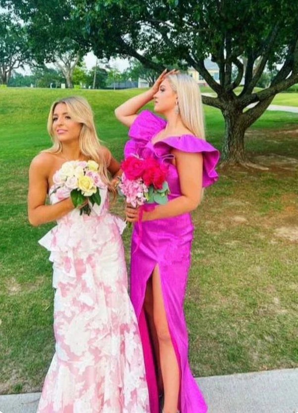 omberprom Elegant Dresses Evening Wear Strapless Pink Mermaid Floral Printed Prom Dress Sweet Party Dress Prom Dresses Stores