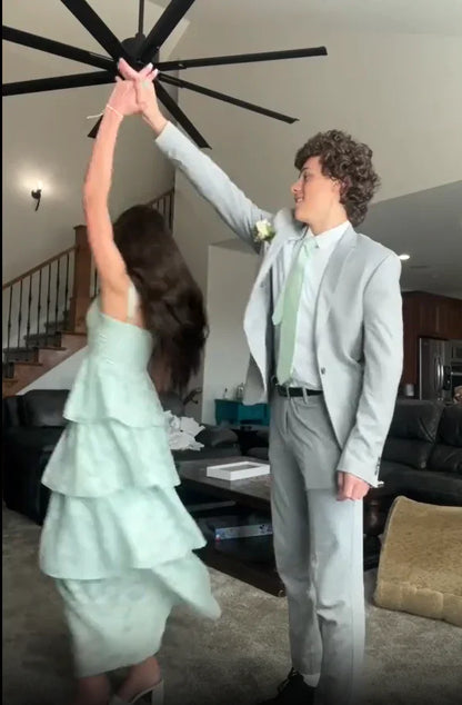 omberprom Sage Green Straps A-Line Tiered Cute Long Prom dress Party Dress Formal Dress Wholesale
