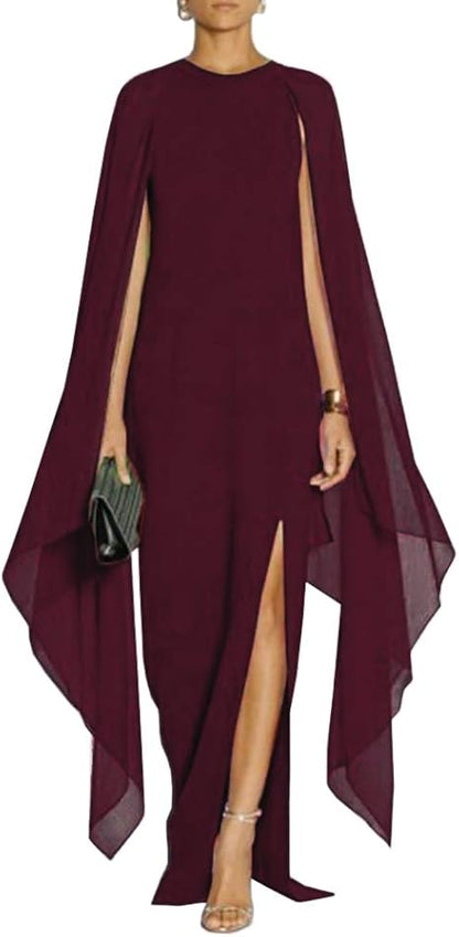 omberprom Women's Elegant Flare Sleeve Formal Evening Gowns Maxi Dress Simple Party Dress With Slit