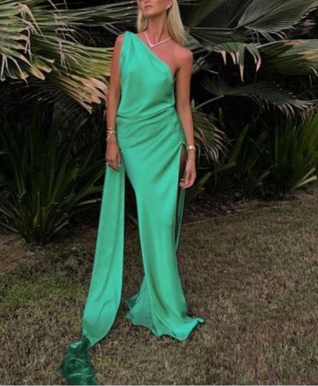 omberprom Green One Shoulder Long Prom Dress Party Dress Charming Evening Dress Wholesale