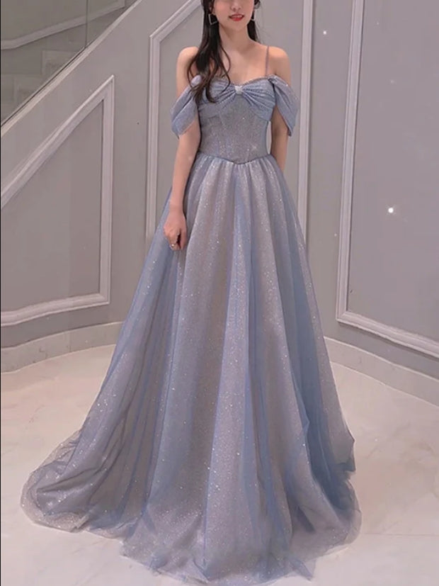 omberprom Sweetheart Off Shoulder A-line Long Prom Dress Elegant Evening Dress Sparkly Party Dress