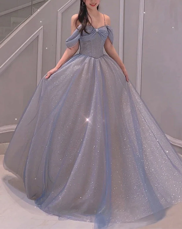 omberprom Sweetheart Off Shoulder A-line Long Prom Dress Elegant Evening Dress Sparkly Party Dress