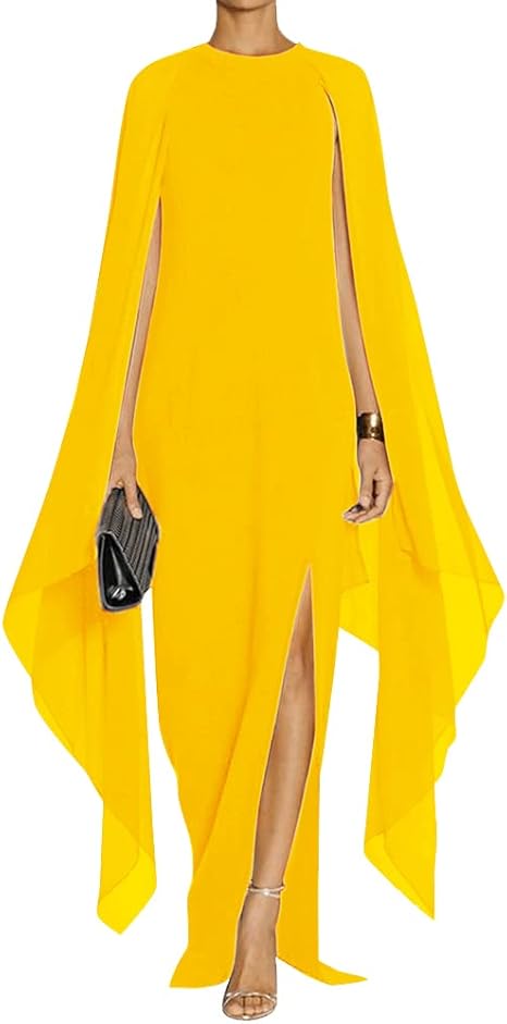 omberprom Women's Elegant Flare Sleeve Formal Evening Gowns Maxi Dress Simple Party Dress With Slit