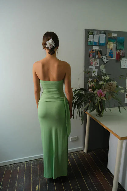 Green Strapless Long Party Dress Wedding Guest Dress Off Shoulder Formal Dress Wholesale